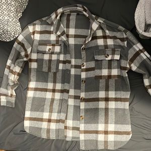 Brown, white and grey flannel jacket